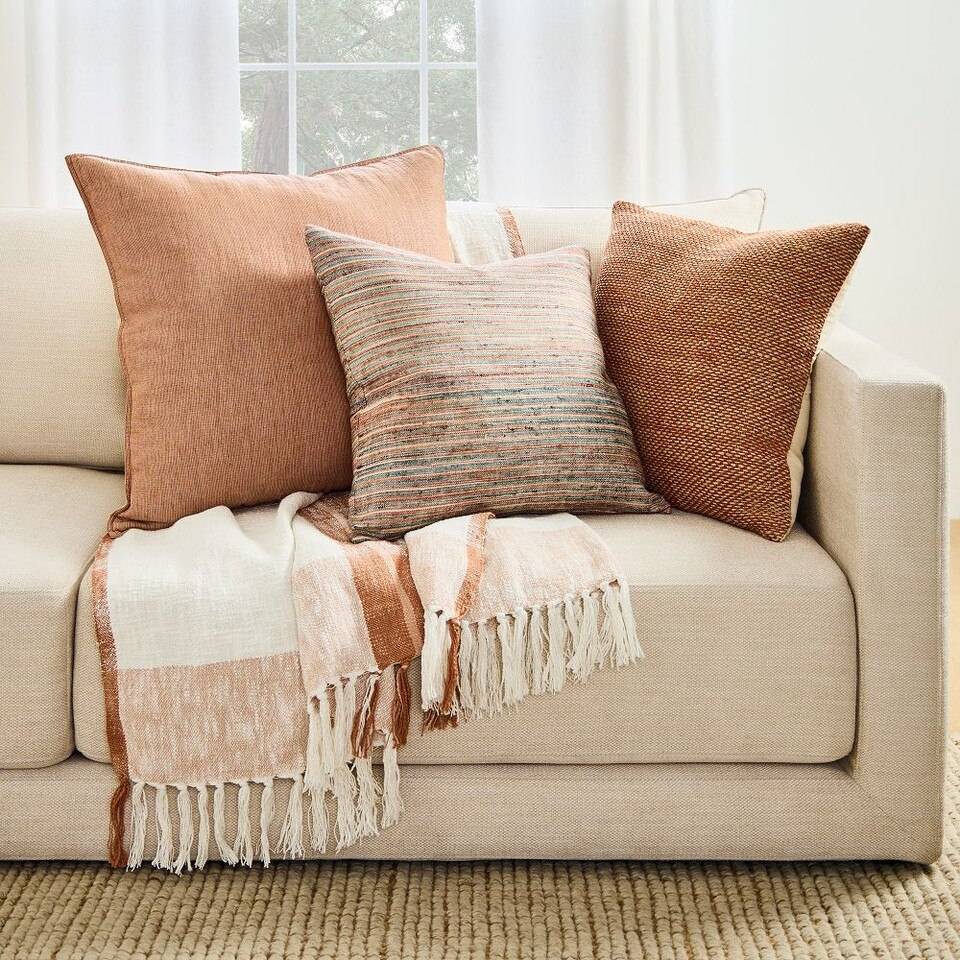 Two Tone Chunky Linen Cushion Cover West Elm UK